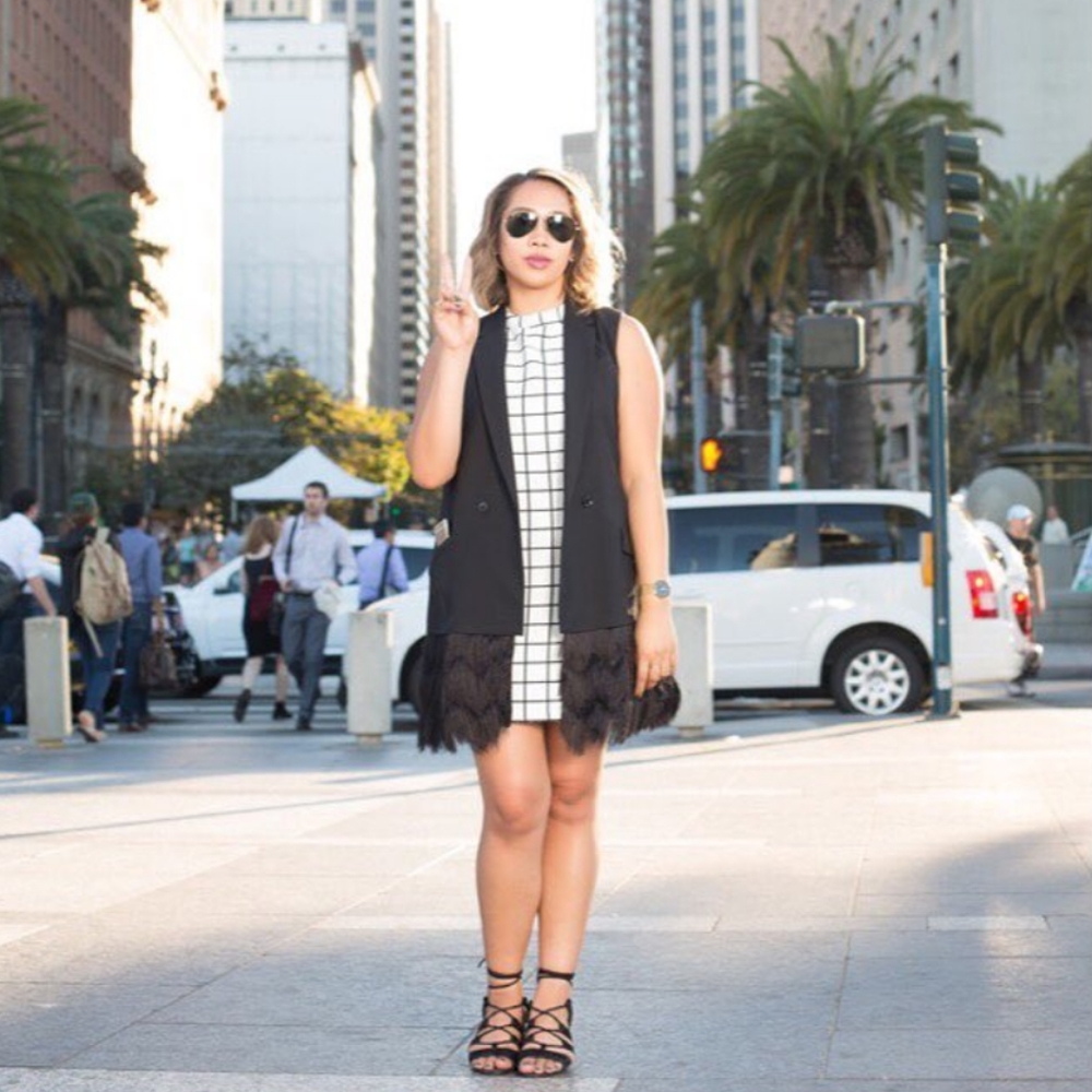 Black Tuxedo Vest with Fringe Hem